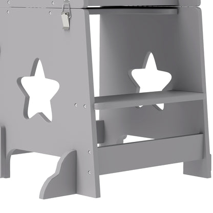 2-in-1 Toddler Step Stool with Safety Rail for Kitchen, Grey