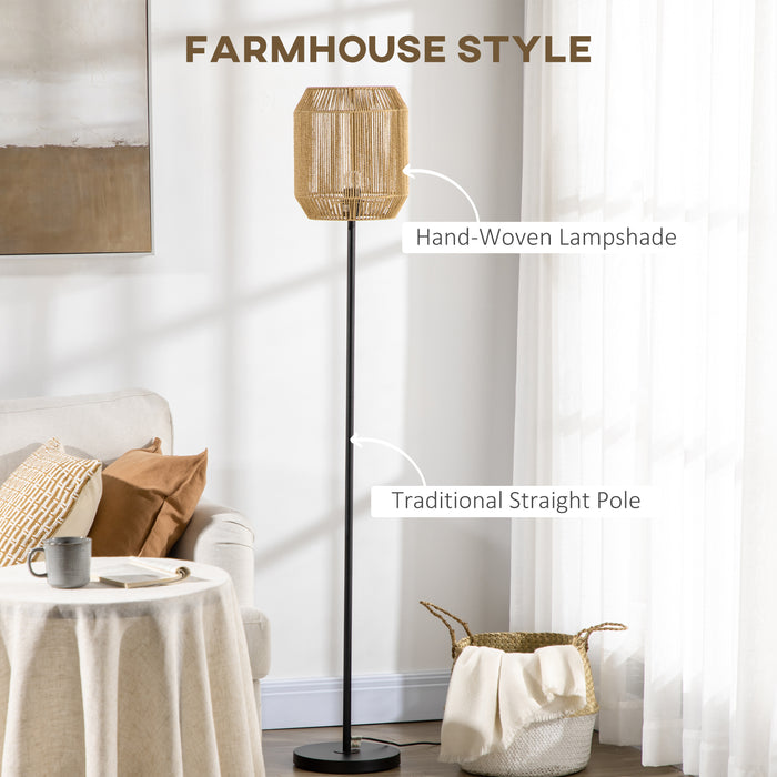 Farmhouse Standing Lamp, Floor Lamps with Hand Woven Rattan Lampshade for Living Room