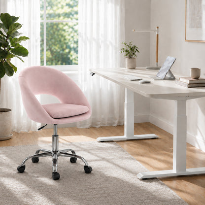 Velvet Desk Chair with Height-Adjustable, Wheels, Pink
