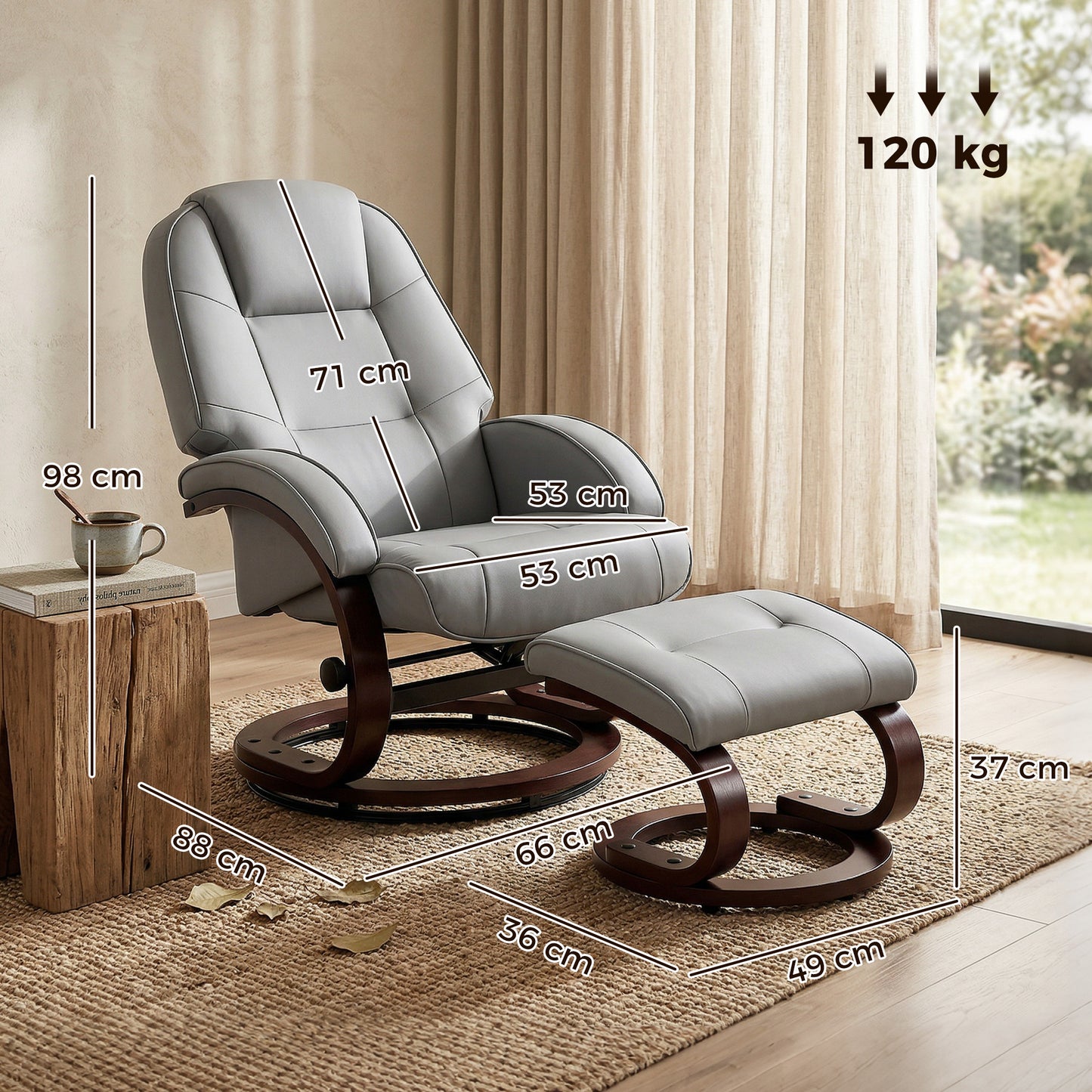 Recliner Chair with Footstool, Swivel Recliner Armchair, Grey