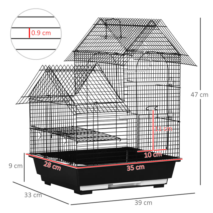 Metal Bird Cage with Stand for Parrot Cockatiel Budgie Finch Canary Food Containers Swing Ring Tray Handle Small Black 39 x 33 x 47 cm