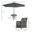 6 Pieces Garden Dining Set, 4 Seater Rattan Dining Set Outdoor with Umbrella, Cushions, Tempered Glass Top Table