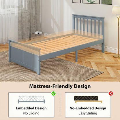 Storage Bed with 2 Drawers, Headboard, Wood Slat Support, Grey