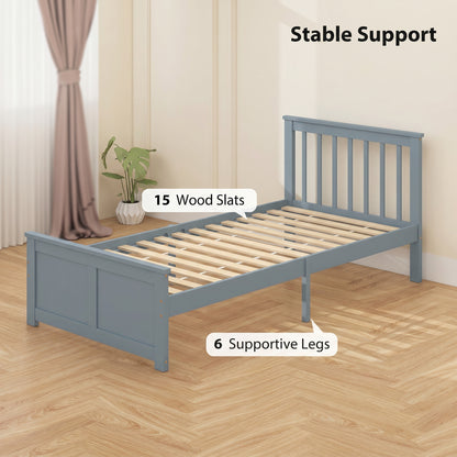 Storage Bed with 2 Drawers, Headboard, Wood Slat Support, Grey