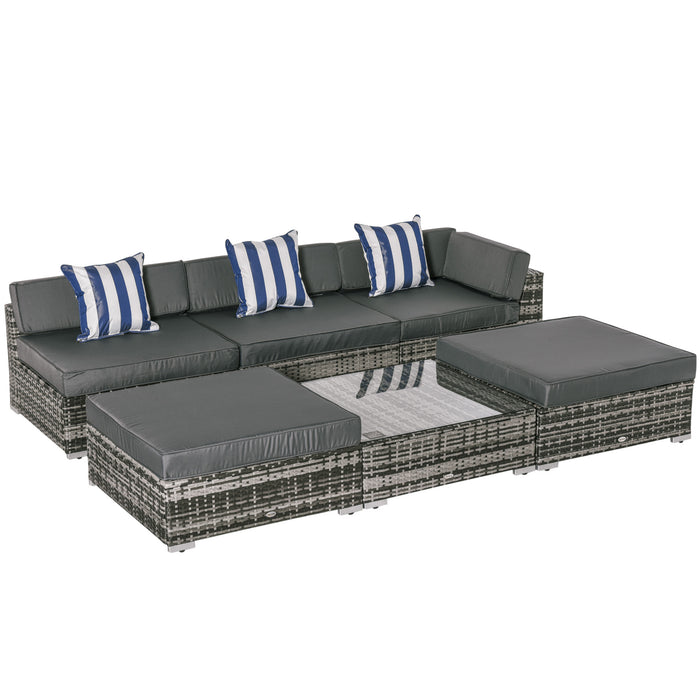 5-Seater Rattan Sofa Coffee Table Set Sectional Wicker Weave Furniture for Garden Outdoor Conservatory w/ Pillow Cushion Grey