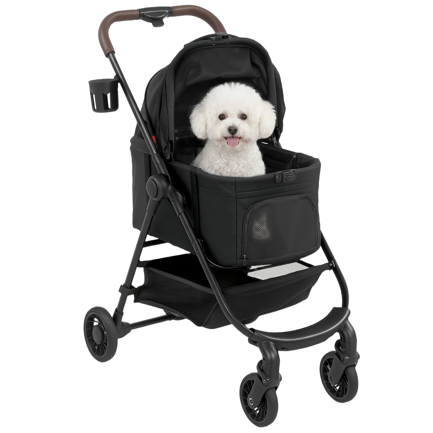 Dog Stroller, 3 in 1 Foldable Pet Stroller for Small Puppy Cat with Detachable Travel Carrier, 4 Wheels Dog Pram with Storage Basket, Seat Leashes, Mesh Window, Black