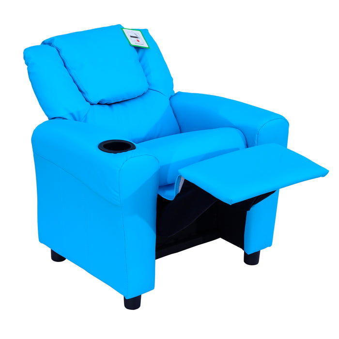 Childrens Recliner Armchair W/ Cup Holder-Blue