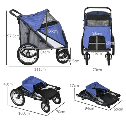 Foldable Pet Stroller with Cushion, for M, L Dogs - Blue
