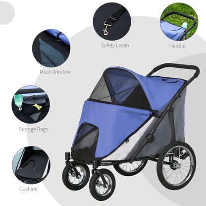Foldable Pet Stroller with Cushion, for M, L Dogs - Blue