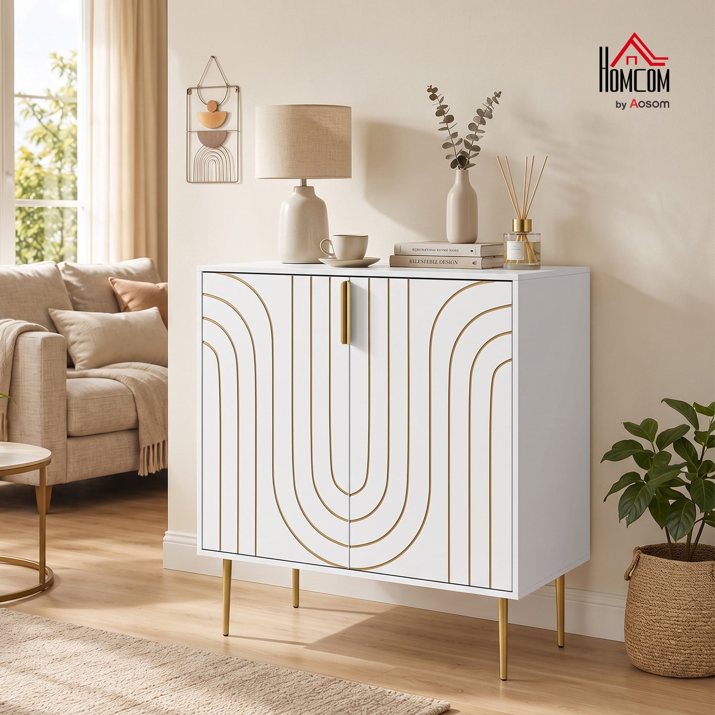 Modern Kitchen Cupboard with 2 Doors and Adjustable Shelf, White