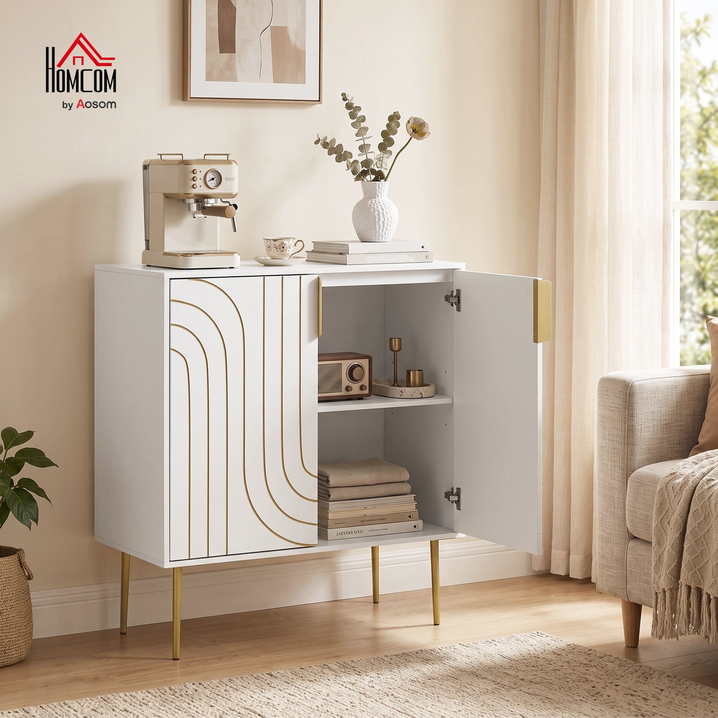 Modern Kitchen Cupboard with 2 Doors and Adjustable Shelf, White