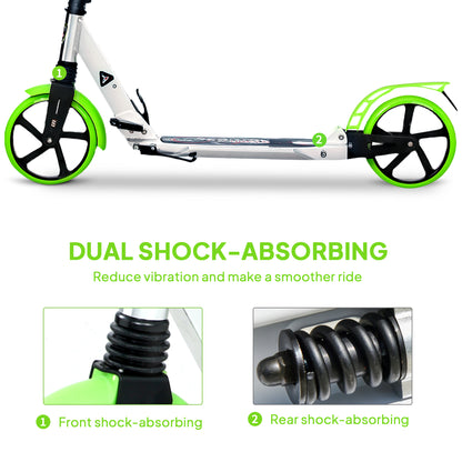 Folding Kick Scooter with Big Wheels for 14+ Teens Adult, Green