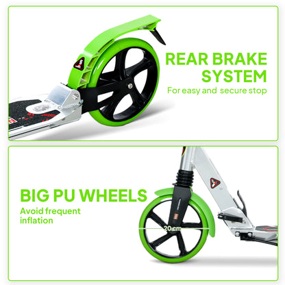 Folding Kick Scooter with Big Wheels for 14+ Teens Adult, Green
