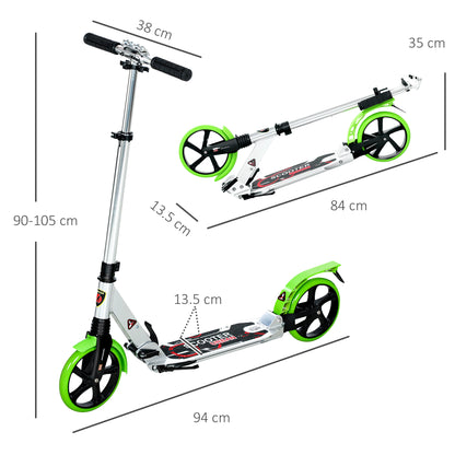 Folding Kick Scooter with Big Wheels for 14+ Teens Adult, Green