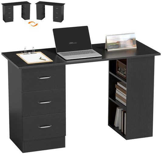 120cm PC Table Workstation Computer Desk with Drawers & 3 Shelf Black