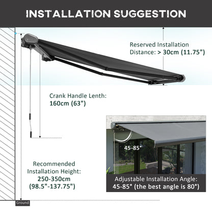 3x2.5m LED Light Cassette Electric/Manual Awning Window Sun Shade Grey