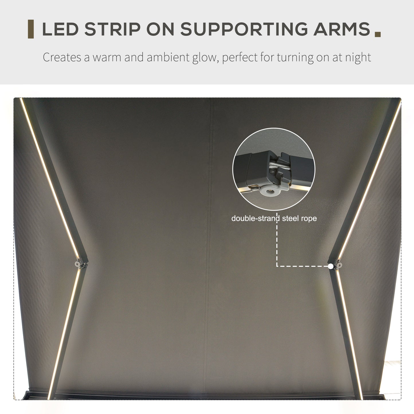 3x2.5m LED Light Cassette Electric/Manual Awning Window Sun Shade Grey