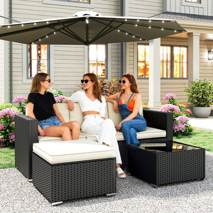 Garden Furniture Set w/ Padded Cushions Corner Sofa Set, Black