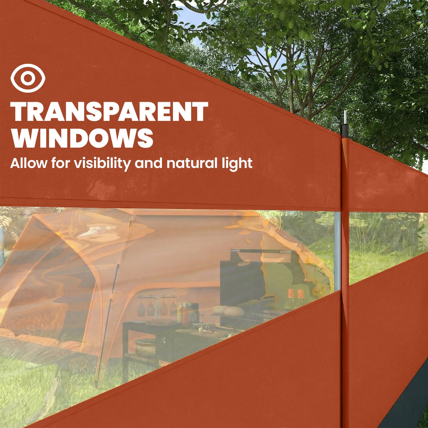 Camping Windbreaks with Clear Windows, 725 x 140cm, Orange