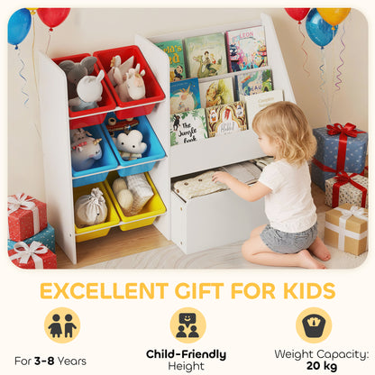 Toy Storage Unit, Childrens Bookcase with 6 Bins, Multicoloured