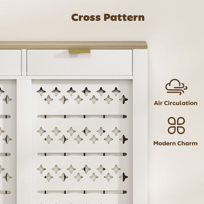 Heater Cover with Flip Drawer and Top Shelf 108 x 19 x 95.5 cm White