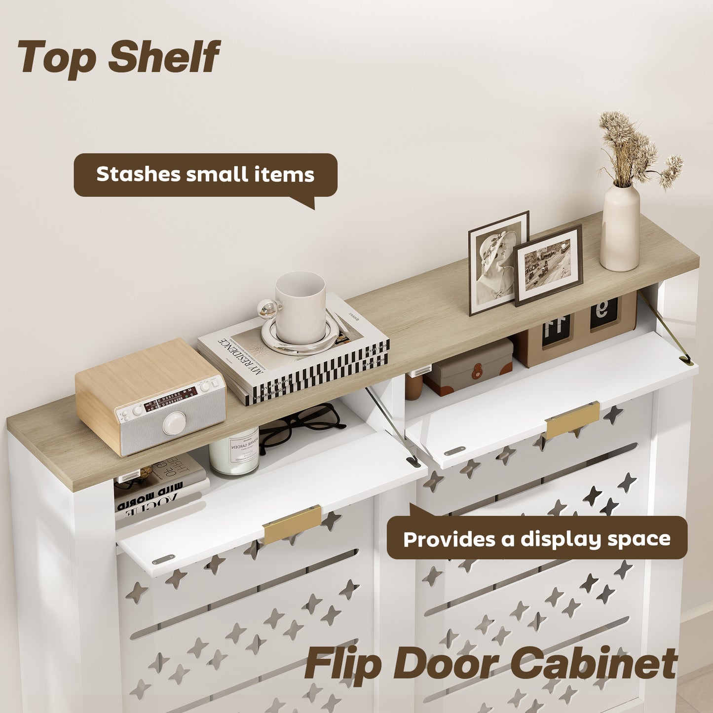 Heater Cover with Flip Drawer and Top Shelf 108 x 19 x 95.5 cm White