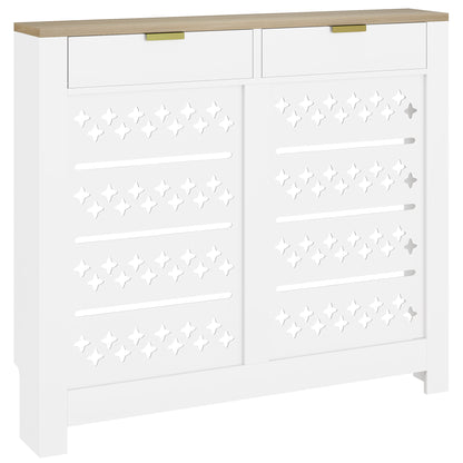Heater Cover with Flip Drawer and Top Shelf 108 x 19 x 95.5 cm White