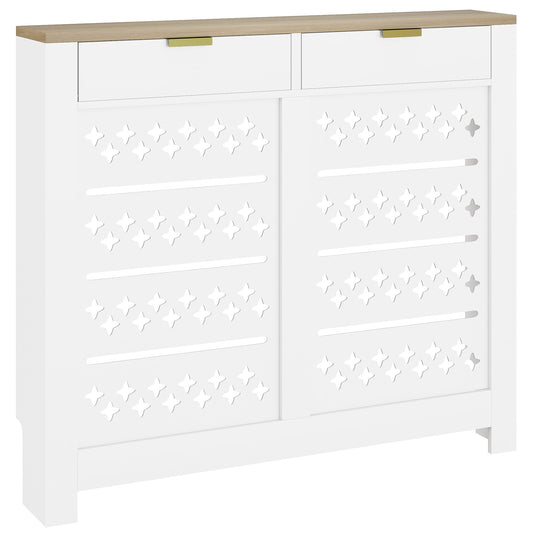 Heater Cover with Flip Drawer and Top Shelf 108 x 19 x 95.5 cm White