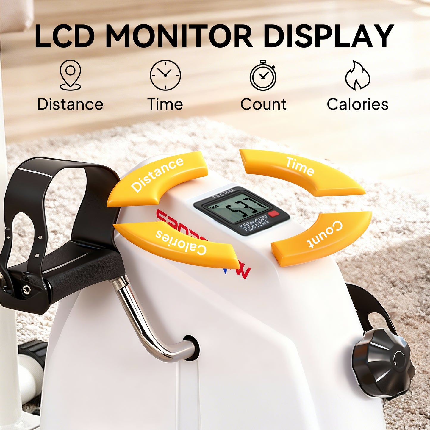 Seated Pedal Exerciser with Dual Massage and LCD Display, White