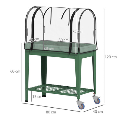 Mobile Raised Garden Bed with Greenhouse Cover, Green