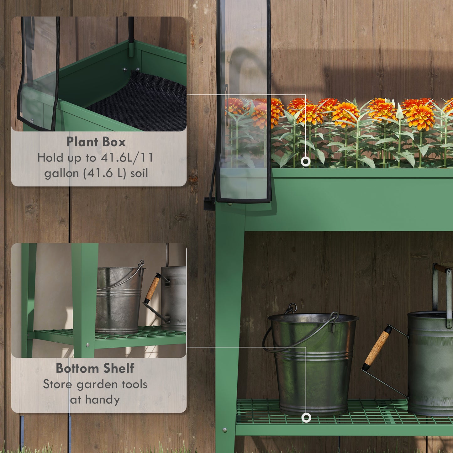 Mobile Raised Garden Bed with Greenhouse Cover, Green