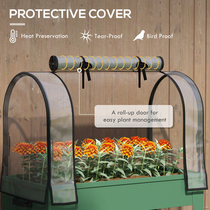 Mobile Raised Garden Bed with Greenhouse Cover, Green