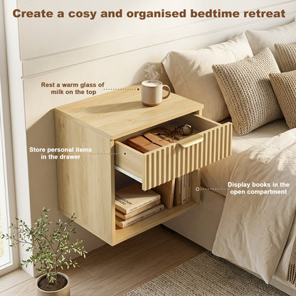 Floating Nightstands Set of 2, Wall Mounted Bedside Tables, Oak