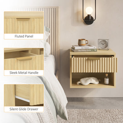 Floating Nightstands Set of 2, Wall Mounted Bedside Tables, Oak
