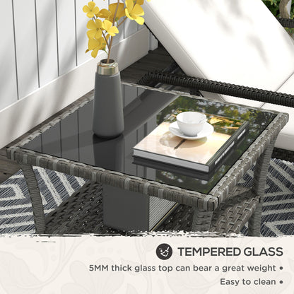 50cm Outdoor PE Rattan Coffee Table, Patio Wicker Two-tier Side Table with Glass Top, for Patio, Garden, Balcony, Grey