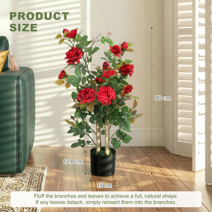 Artificial Rose Tree Set of 2 with 344 Silk Leaves & 17 Flowers, Red