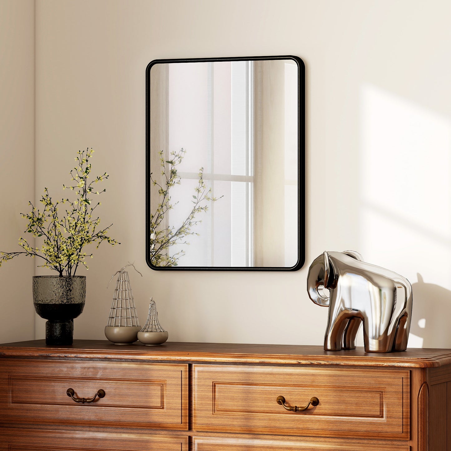 Rectangular Mirror with Metal Frame, Decorative Wall Mirror, Black