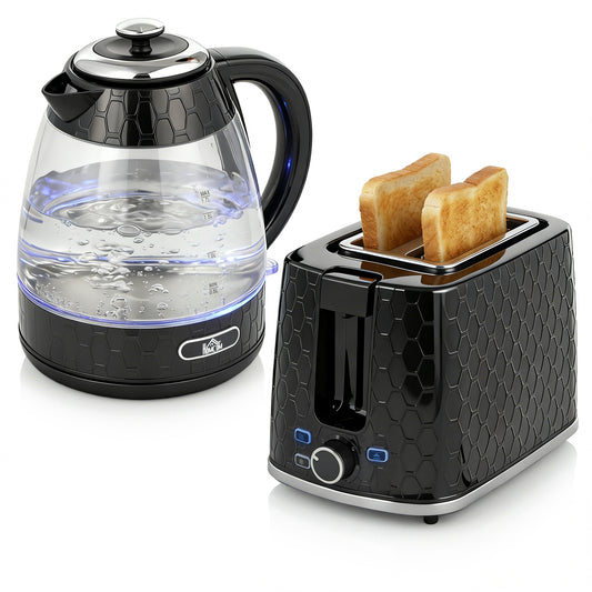 Kettle and Toaster Set with Limescale Filter, Crumb Tray, Black