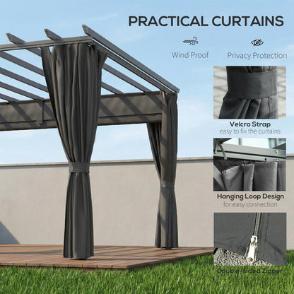 3.6 x 3 m Aluminium Pergola with Retractable Roof Canopy, Curtains