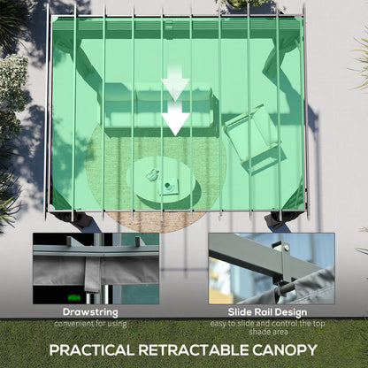 3.6 x 3 m Aluminium Pergola with Retractable Roof Canopy, Curtains