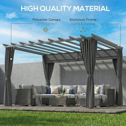 3.6 x 3 m Aluminium Pergola with Retractable Roof Canopy, Curtains