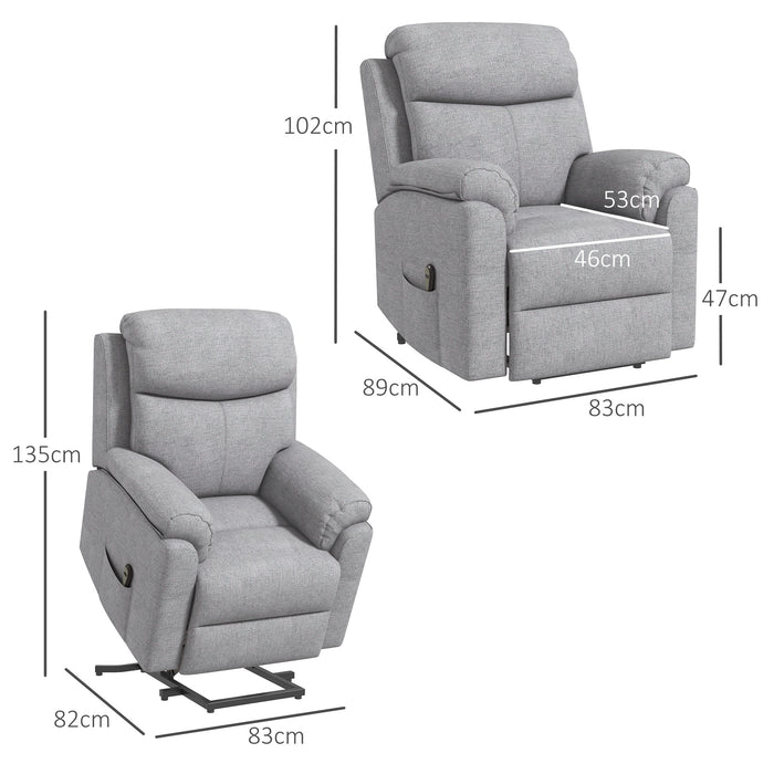 Power Lift Chair Electric Riser Recliner for Elderly, Linen Fabric Sofa Lounge Armchair with Remote Control and Side Pocket, Grey