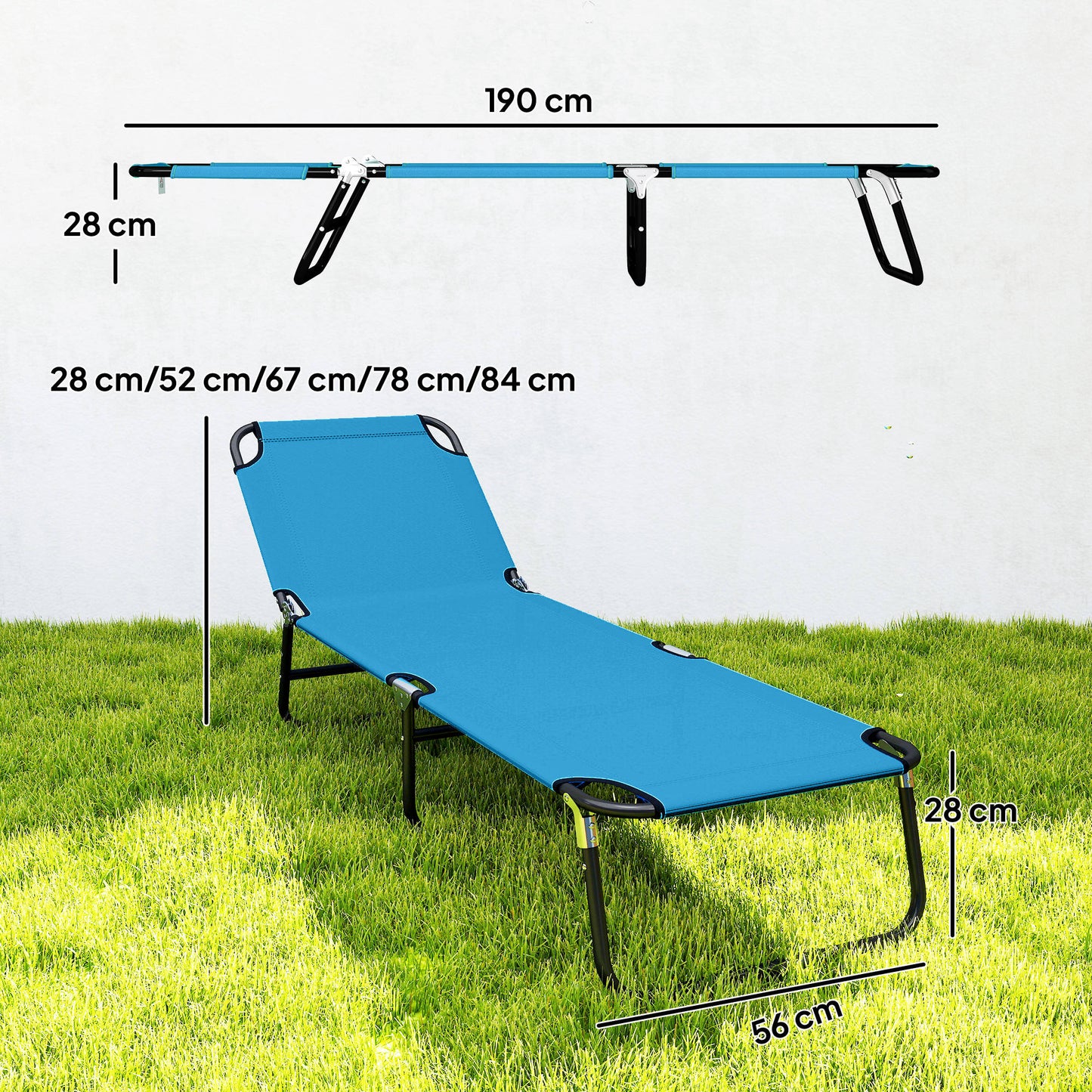 2 Piece Reclining Chaise Lounge with Adjustable Backrest, Sky Blue