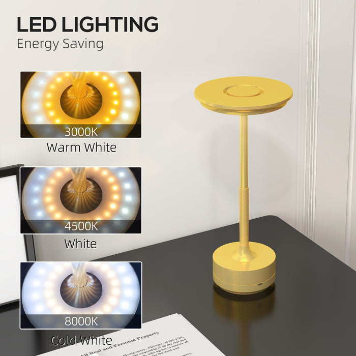 Cordless Table Lamp, Touch LED Desk Lamp with 4000mAh Rechargeable Battery, 3 Colour, for Bedroom Living Room, Gold Tone