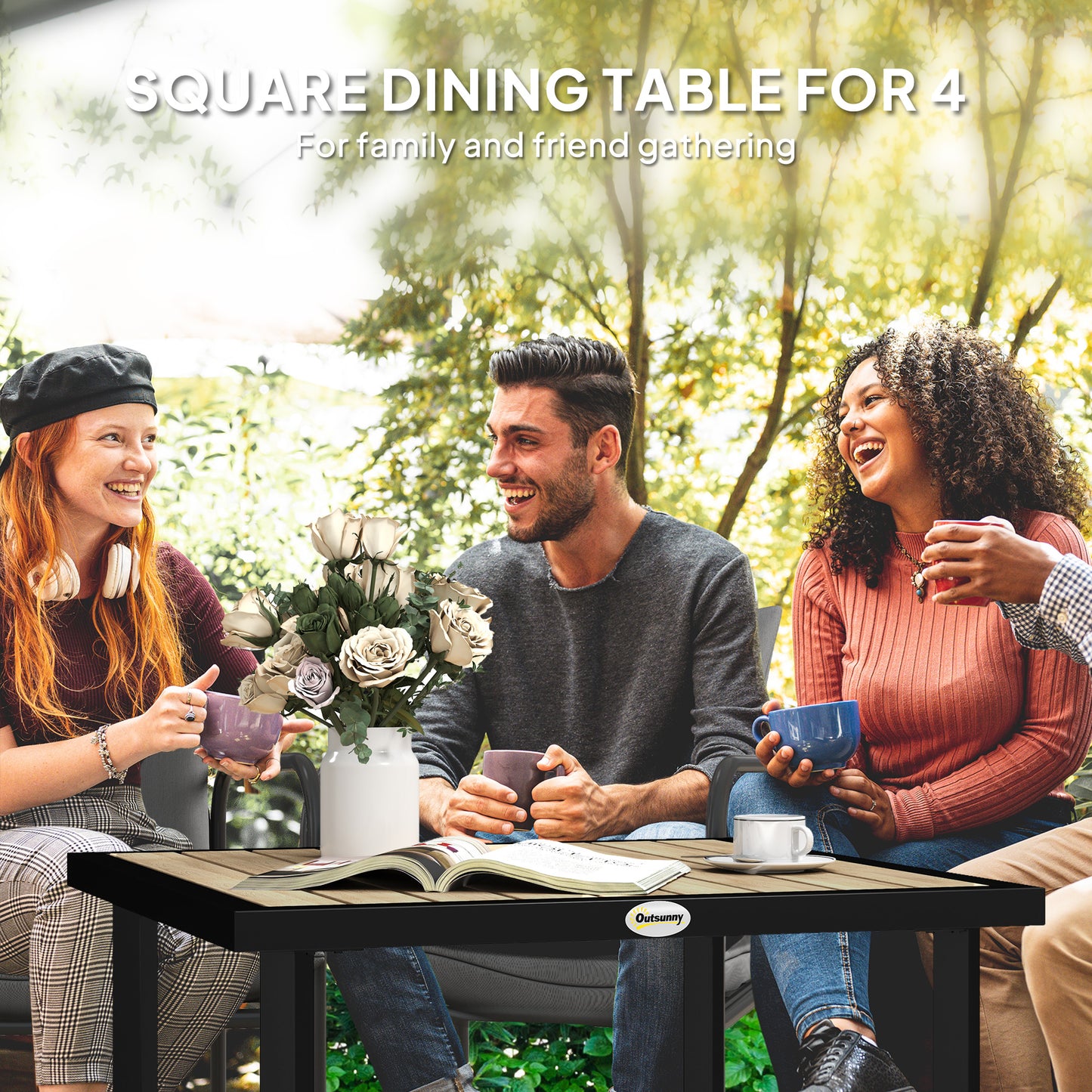 Garden Table for 4 Person with 5.4cm Parasol Hole, Brown