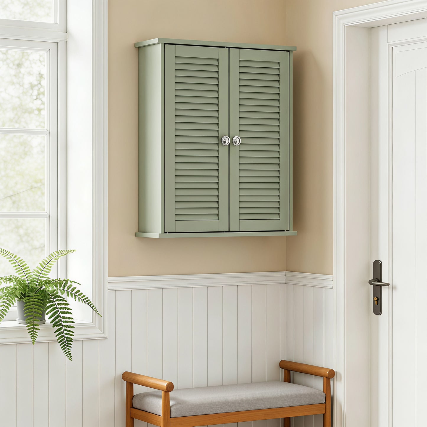 Bathroom Cabinet with Adjustable Shelf, Light Green