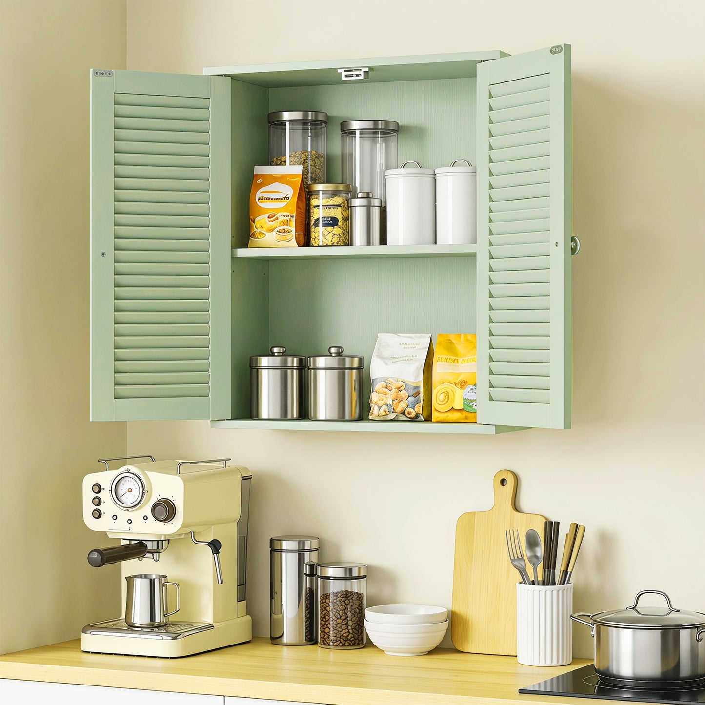 Bathroom Cabinet with Adjustable Shelf, Light Green