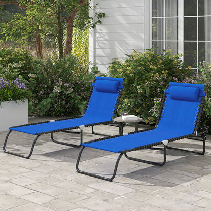2 Pcs Folding Sun Lounger Beach Chaise Chair Garden Cot Camping Reclining with 4 Position Adjustable Blue