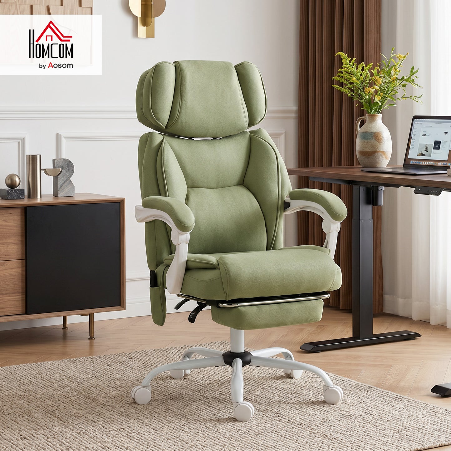 Vibration Massage Office Chair w/ Heat Reclining Function, Lime Green