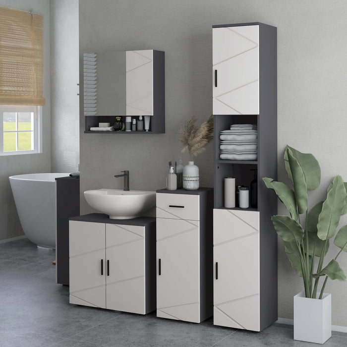 kleankin Pedestal Sink Cabinet, Bathroom Vanity Unit, Floor Basin Storage Cupboard with Double Doors and Shelf, 60 x 30 x 60 cm, Grey